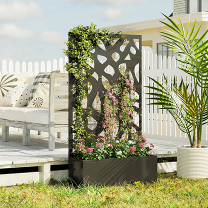 Metal Raised Garden Bed with Trellis & Privacy Screen | Powder-Coated Steel | 20L Soil | 30kg Capacity | 61x89cm Trellis | 61x23x113cm | Balcony & Patio | Climbing Plants | Black