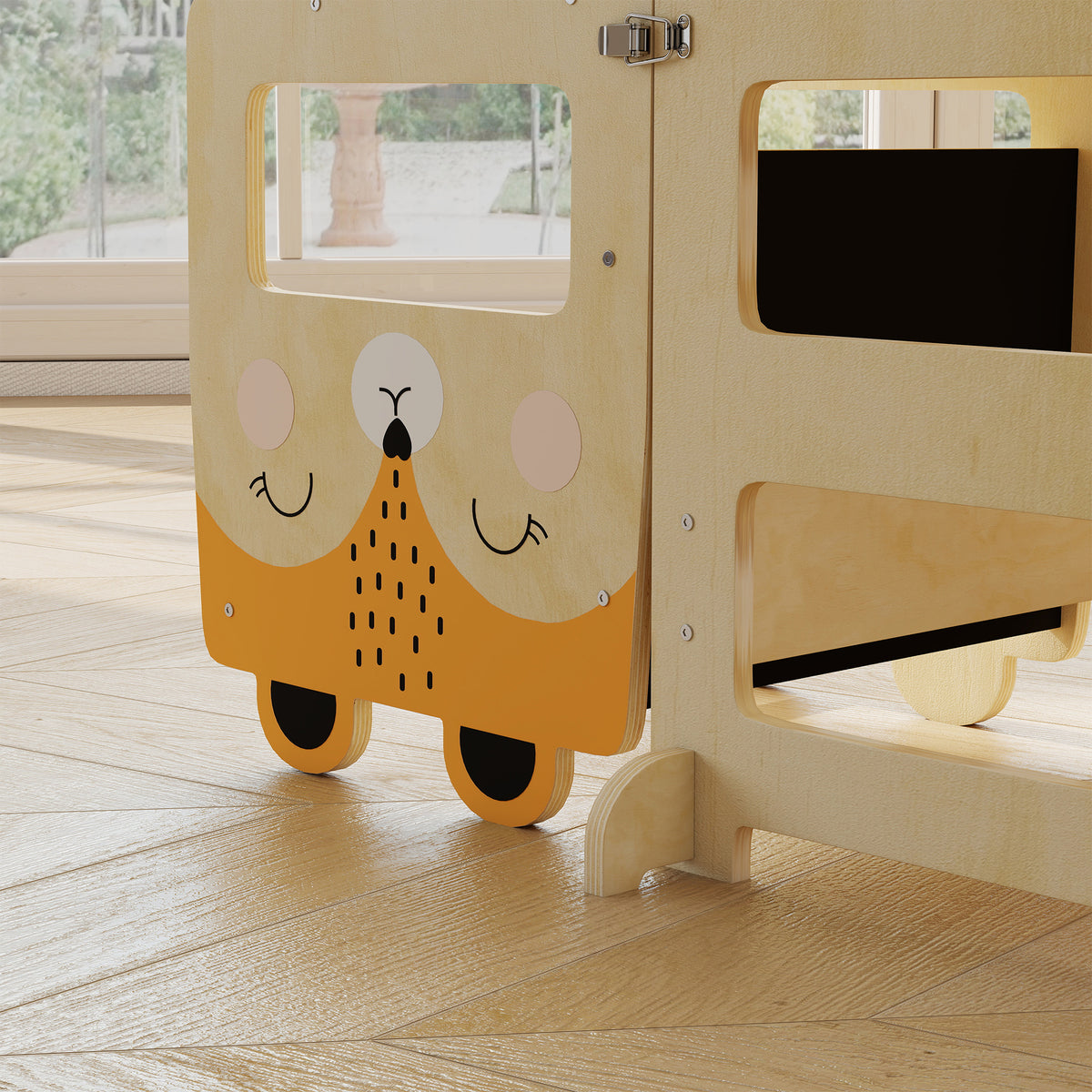 Toddler Learning Tower | Natural 3-in-1 Kitchen Step Stool with Chalkboard & Fox Design