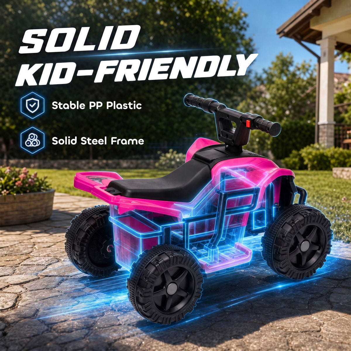 AIYAPLAY 6V Kids Electric Quad Bike | Hot Pink, Black or White | Handlebar Button Control | 2km/h Forward Ride | Ages 18–48 Months | 25kg Limit