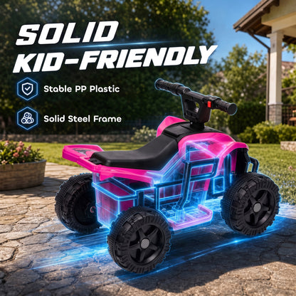 AIYAPLAY 6V Kids Electric Quad Bike | Hot Pink, Black or White | Handlebar Button Control | 2km/h Forward Ride | Ages 18–48 Months | 25kg Limit