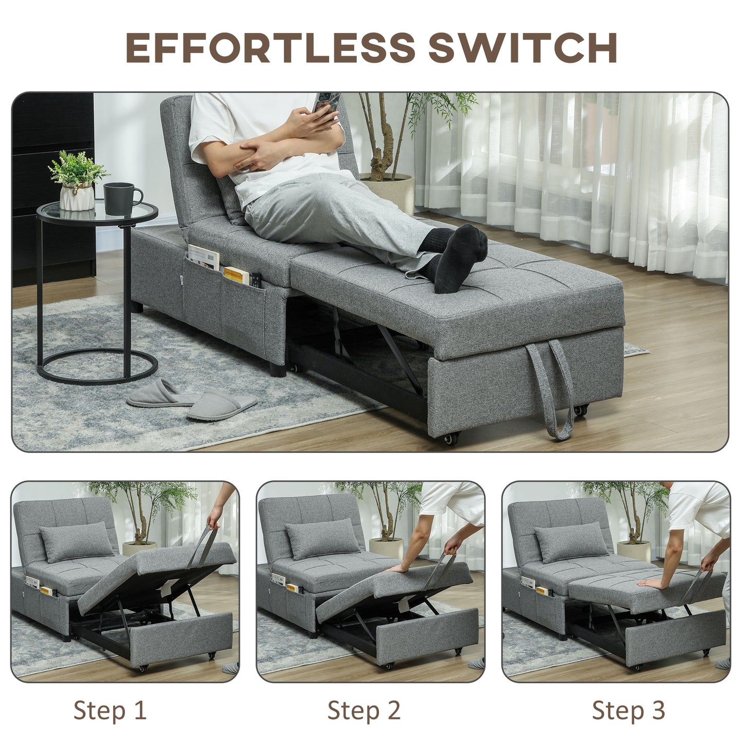 Four-In-One Single Sleeper Chair - Light Grey