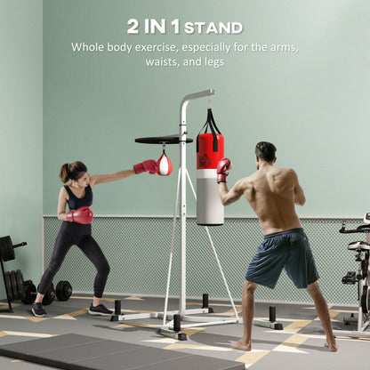 Freestanding Boxing Punch Bag & Speed Ball Station Hanging Frame Training Exercise Platform Home Gym Heavy Duty, White