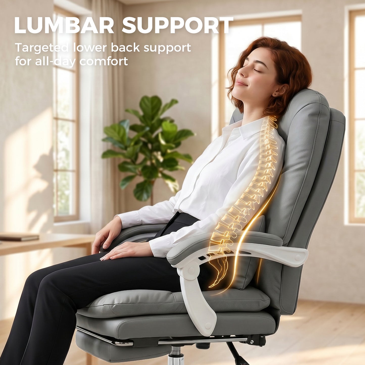 Velvet Executive Office Chair | 155° Recline & Footrest | Lumbar Pillow | 16.5cm Cushion | EN1335 | 120kg | Grey