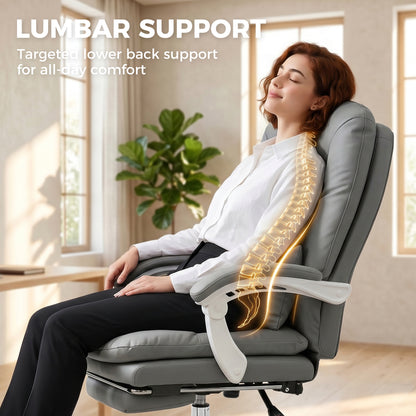 Velvet Executive Office Chair | 155° Recline & Footrest | Lumbar Pillow | 16.5cm Cushion | EN1335 | 120kg | Grey