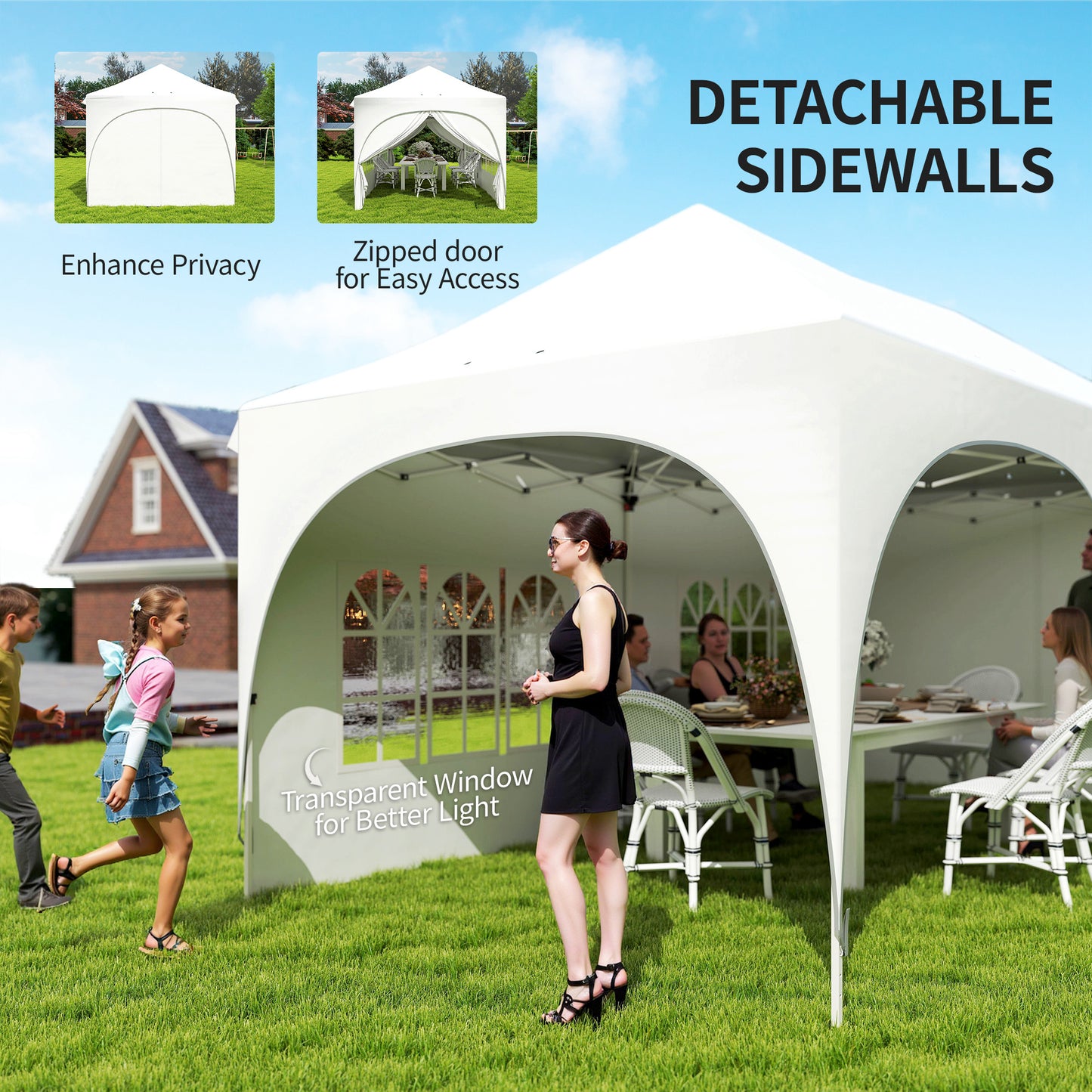 3x6m Peak-Top Pop-Up Party Gazebo | 15-20 People | UPF30+ 210D Oxford Fabric | 6 Sidewalls | 4 Windows & 2 Zipper Doors | 3 Height Settings | 12 Drainage Holes | Stakes, Ropes & Sandbags | Carry Bag | Light Grey & White