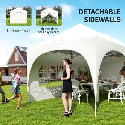 3x6m Peak-Top Pop-Up Party Gazebo | 15-20 People | UPF30+ 210D Oxford Fabric | 6 Sidewalls | 4 Windows & 2 Zipper Doors | 3 Height Settings | 12 Drainage Holes | Stakes, Ropes & Sandbags | Carry Bag | Light Grey & White