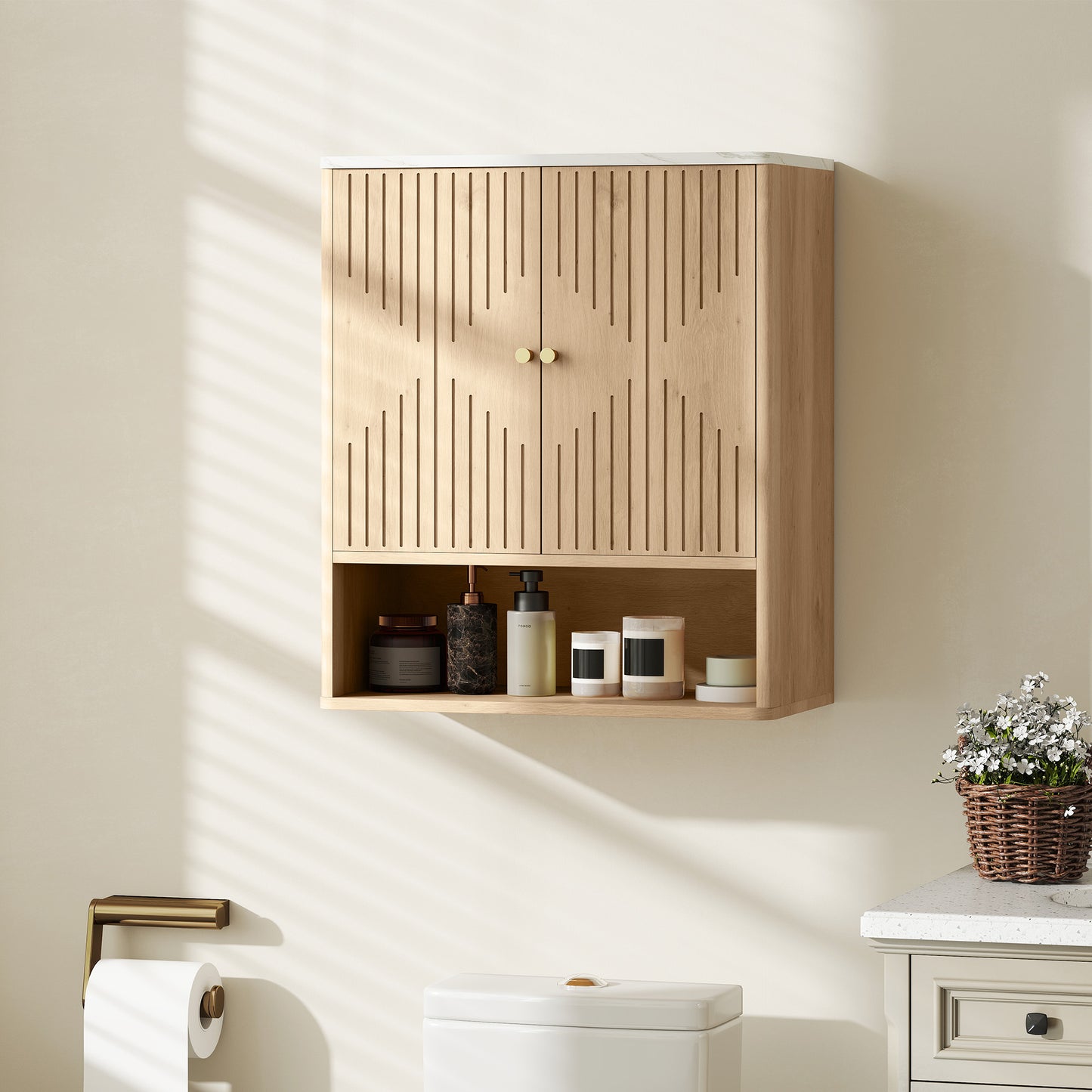 Bathroom Wall Cabinet with Adjustable Shelf - Oak