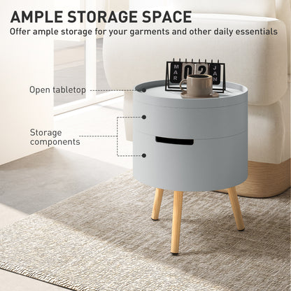 3-Tier Coffee Table, Round End Table with 2 Hidden Compartments and Detachable Tray, with Storage for Living Room, Grey