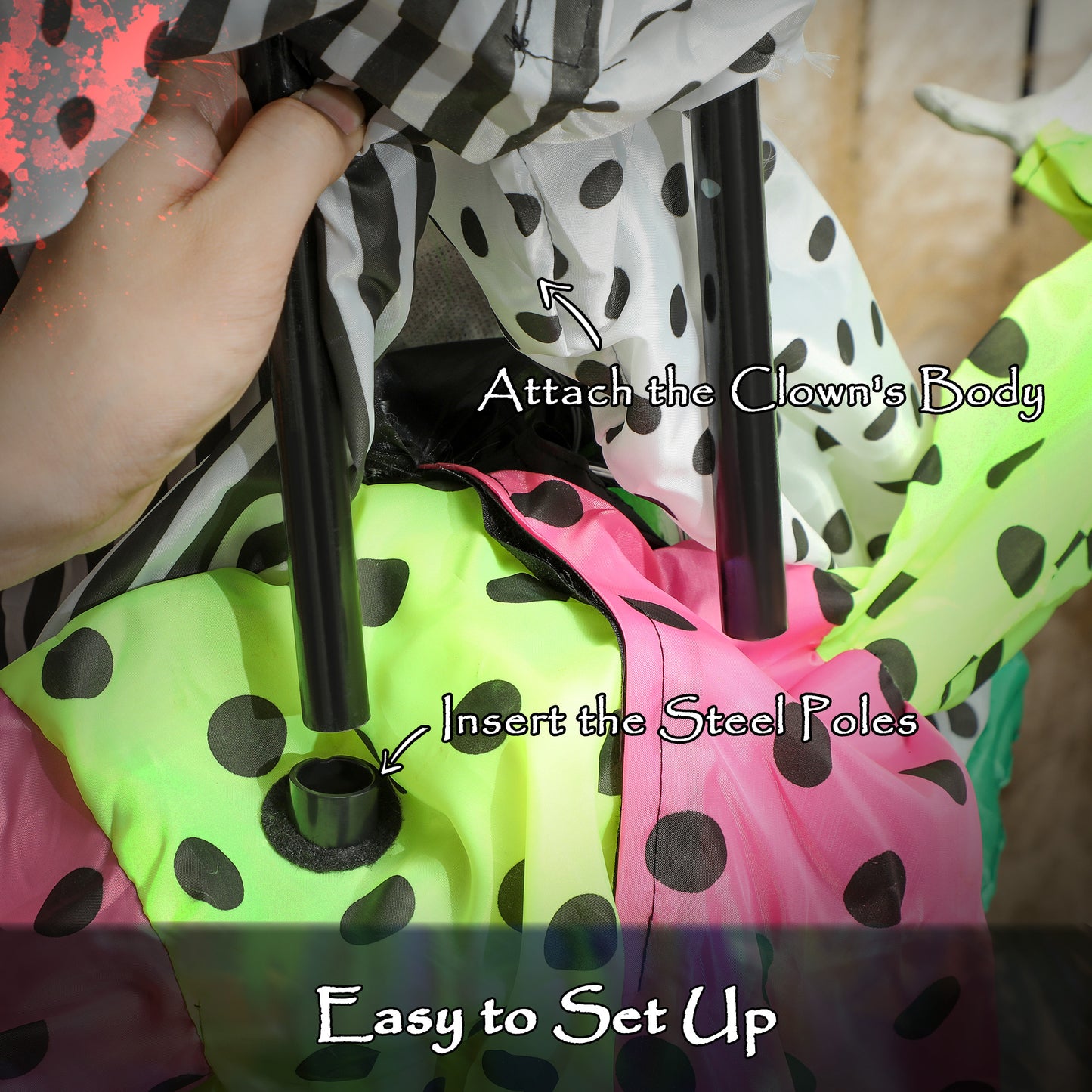 Life Size Stackable Halloween Animated Clown with Red Light Up Eyes, Sound Activated Scary Halloween Decorations, Battery Operated, Indoor Party Props