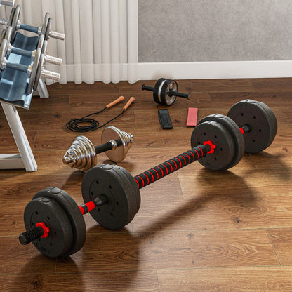 HOMCOM 2-in-1 Adjustable Dumbbell & Barbell Set 15kg | Home Gym Free Weights | Bicep Curl, Squat & Press Training | Black