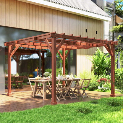 Outsunny 3.3 x 3.3(m) Wooden Pergola Kit, Graden Pergola Gazebo Grape Trellis with Stable Structure for Climbing Vines, Flowers