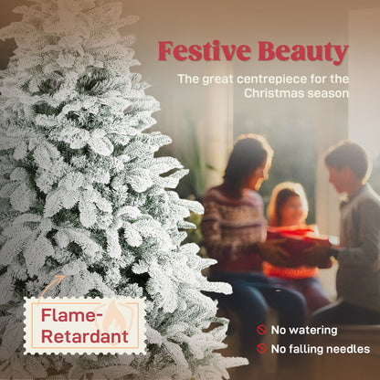 6 ft Artificial Flocked Christmas Tree with 1182 Branches, Hinged Xmas Tree with Foldable Metal Stand, Easy Assembly for Home Office Decor