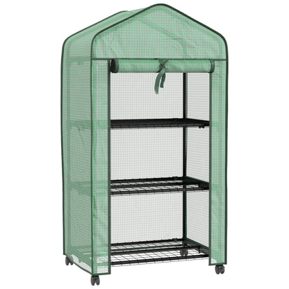 Outsunny Three-Tier Mini Greenhouse, Grow Your Own Food Vegetables, Herbs, Fruit - Green / White