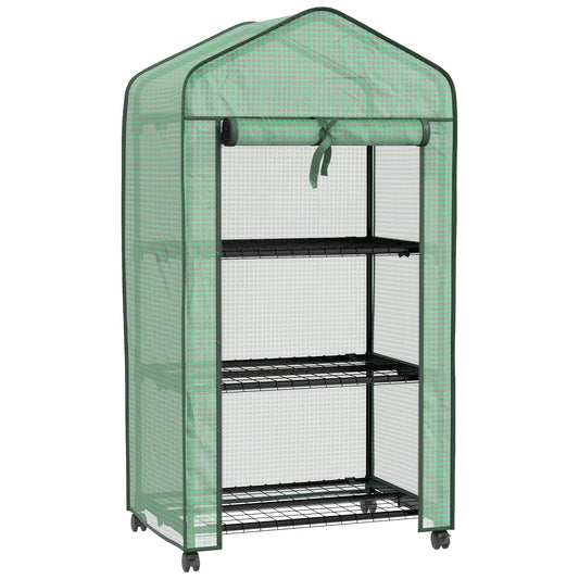 Outsunny Three-Tier Mini Greenhouse, Grow Your Own Food Vegetables, Herbs, Fruit - Green / White