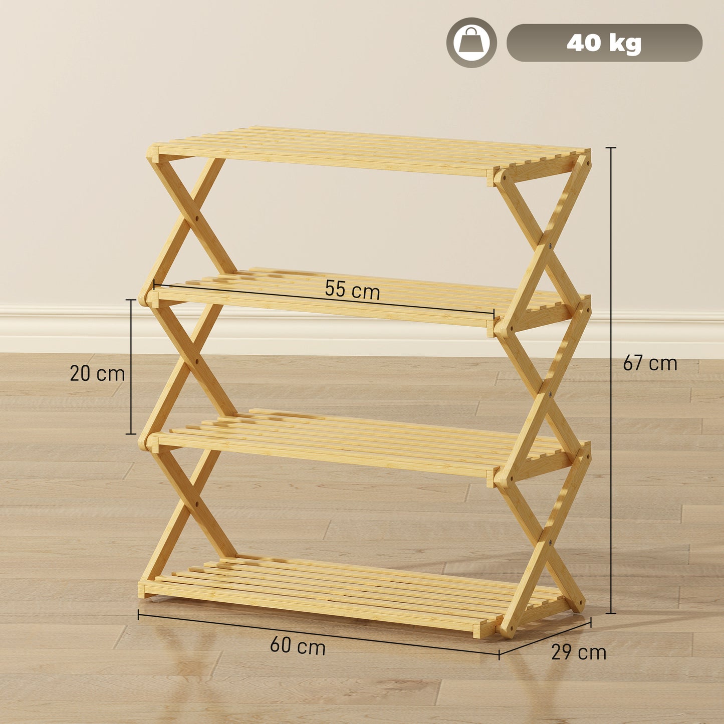 4-Tier Bamboo Shoe Rack, No Assembly - Natural