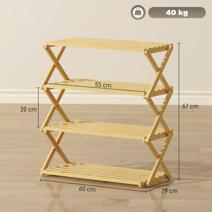 4-Tier Bamboo Shoe Rack, No Assembly - Natural