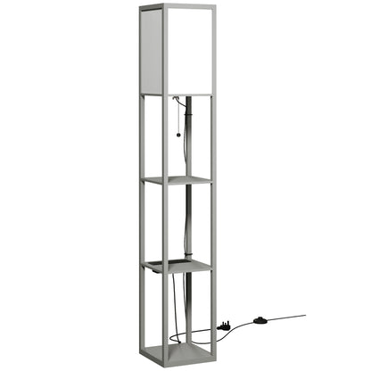 Floor Lamp with 3 Shelves | Column Design | MDF | E27 LED Included | Foot Switch | 160cm | 2.5kg per Tier | Grey