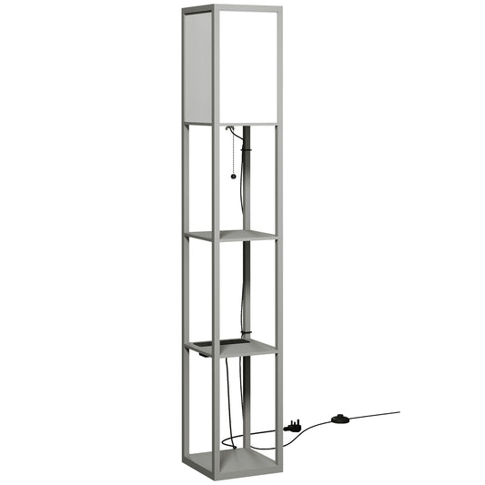 Floor Lamp with 3 Shelves | Column Design | MDF | E27 LED Included | Foot Switch | 160cm | 2.5kg per Tier | Grey