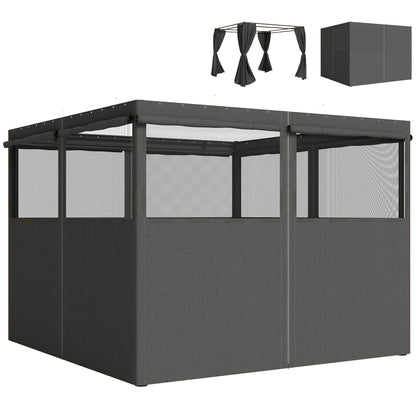 Set of 4 Replacement Gazebo Curtains Sidewalls | UPF30+ Polyester | Roll-Up Mesh Windows | Double-Sided Zip | O-Rings Included | Fits Most 3x3m Gazebos | 300x198cm | Dark Grey