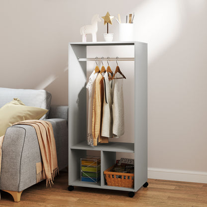 Open Wardrobe for Bedroom, Small Wardrobe on Wheels W/ Clothes Rail, Storage Shelves, Mobile Garment Rack Cloakroom, Hallway, Grey