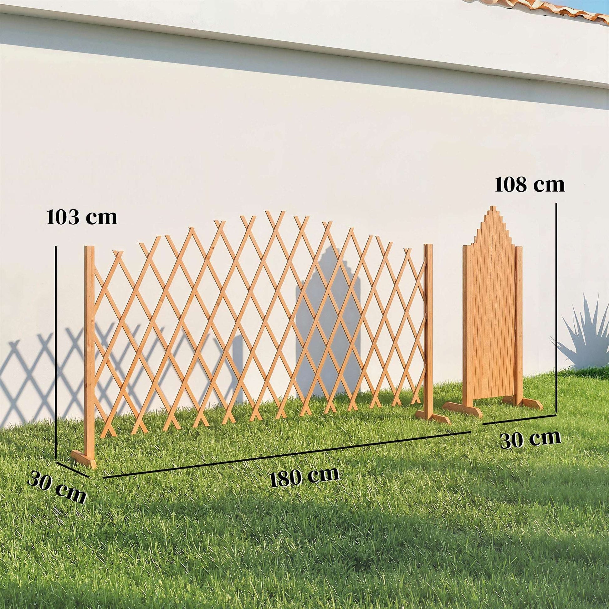2 Pack Expanding Garden Fence Panels | 180cm Wide | Freestanding | Foldable | Varnished Fir Wood | Brown