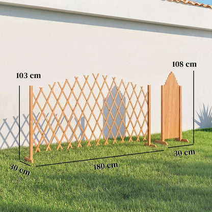 2 Pack Expanding Garden Fence Panels | 180cm Wide | Freestanding | Foldable | Varnished Fir Wood | Brown