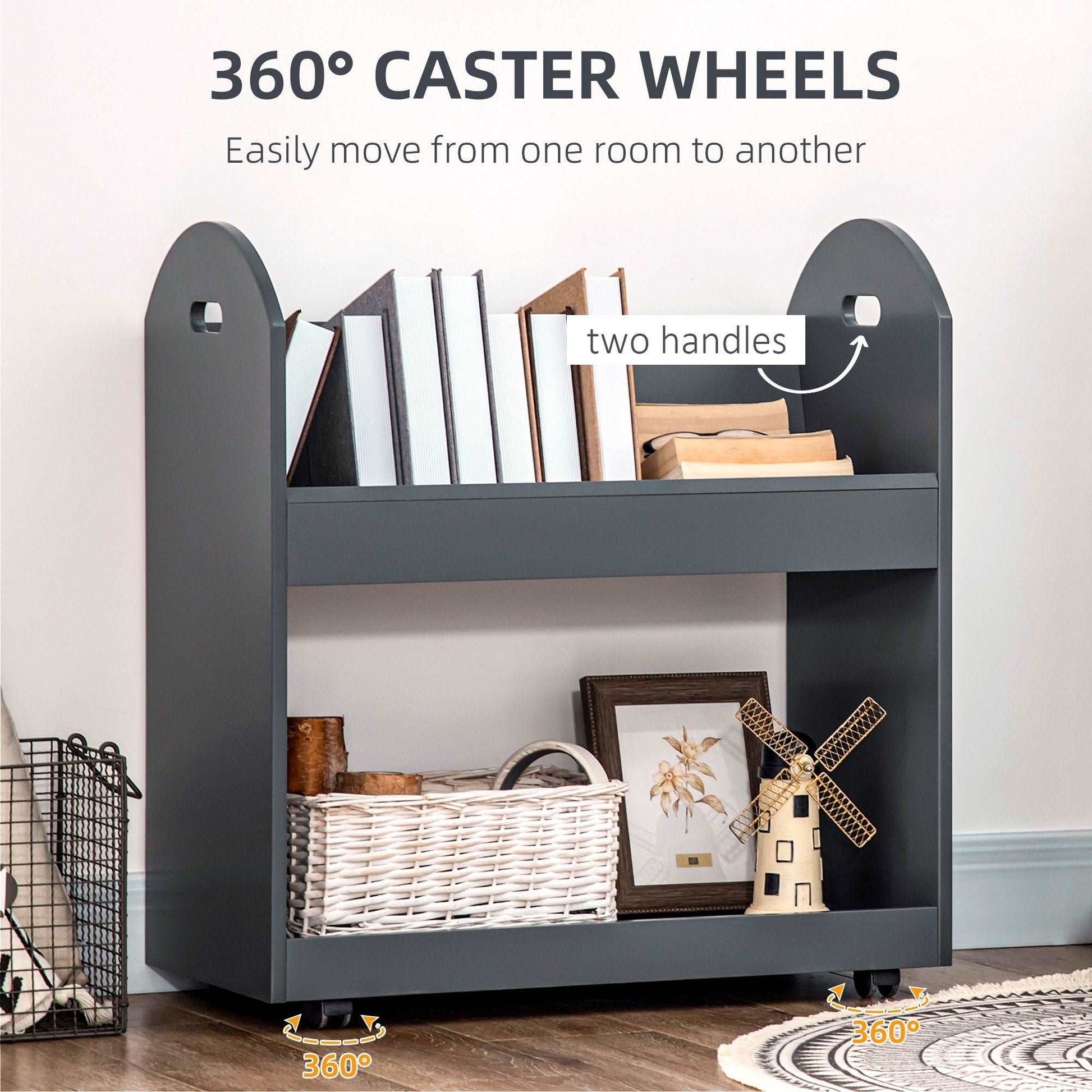 2-Tier Storage Shelves, Kitchen Cart Shelf Unit with Wheels for Dining & Living Room, Home Study, Grey