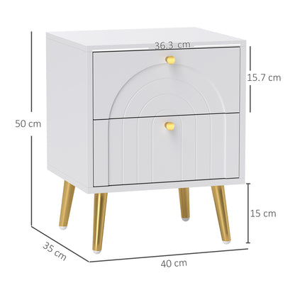 2-Drawer Bedside Table Set of 2 - White