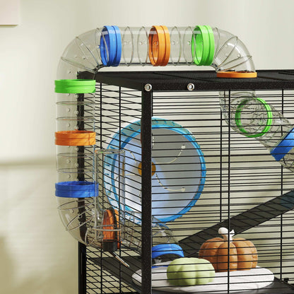 PawHut 3 Tier Large Hamster Cage on Wheels with 17 cm Deep Tray, Storage Shelf for Syrian, Gerbil, Rats