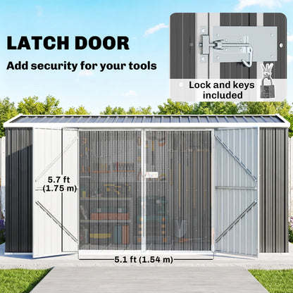 Large Galvanised Steel Garden Storage Shed | 420x245x200cm | 14x8ft | 9.7m² Floor | Sloped Roof | 4 Ventilation Windows | Lockable Door | Foundation Kit | Lock & Gloves Included | Grey
