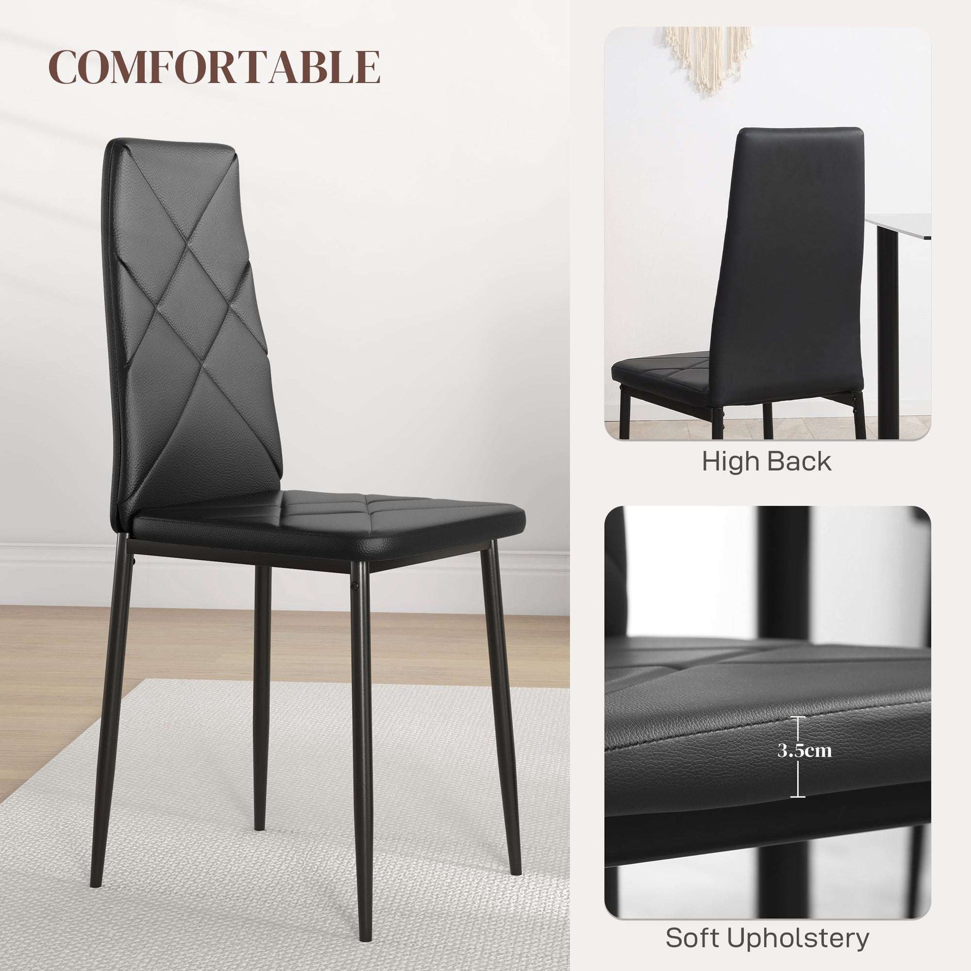 Set of 6 Faux Leather Dining Chairs - Black