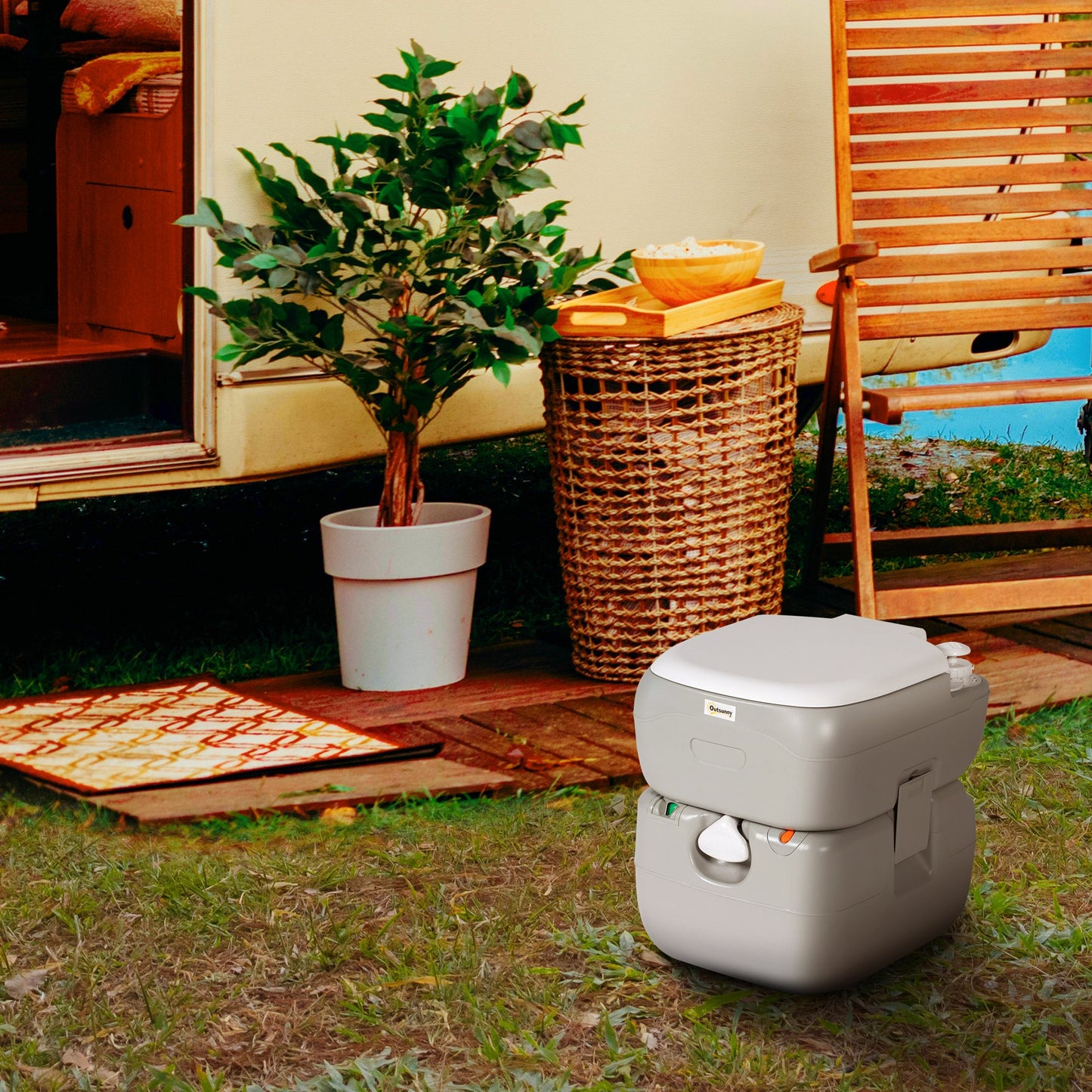 Portable for Adults, 22L Outdoor Camping Travel Toilet W/ Seat, Lid, Anti-Leak Handle Pump, with Detachable Tanks for Boating, Hiking, Travel, RV