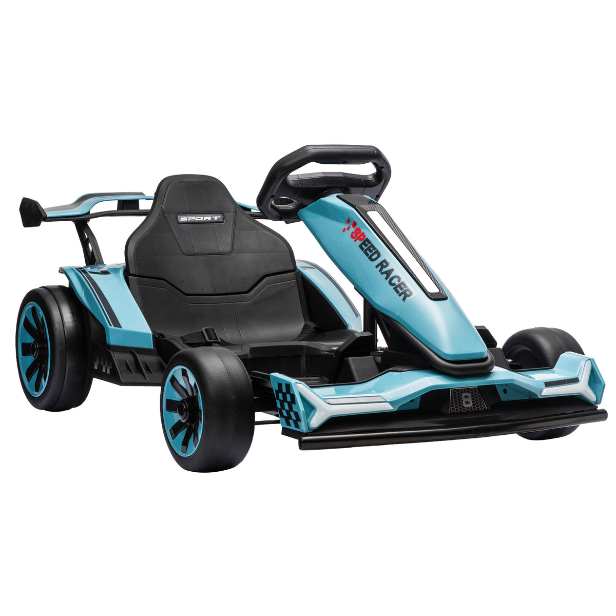24V Electric Go Kart for Kids | Drift Mode In-Place Spin | 3 Speeds 8–12km/h | Slow Start Forward & Reverse | Adjustable Seat | Multicolour Lights Music Horn USB | 2-Point Belt | 50kg | 131.5x76.5x53.5cm | Ages 6–12 | Orange Blue Pink Black