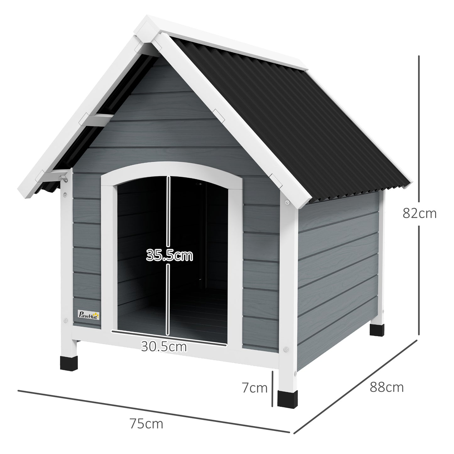 PawHut Outdoor Dog Kennel Wooden Dog House w/ Removable Floor, Anti-Corrosion Wood, for Medium Dogs, 75W x 88D x 82Hcm