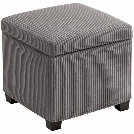Storage Ottoman Bench, Corduroy Footstool with Removable Lid and Legs, 40cm Storage Chest Box for Living Room, Bedroom, Hallway, Grey