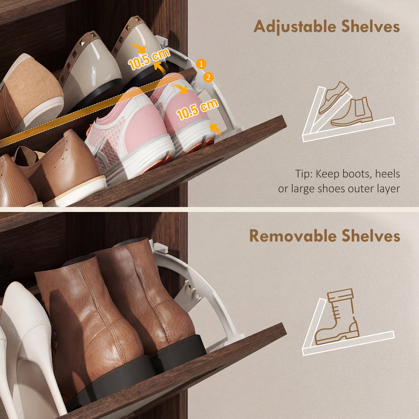 Boho Narrow Shoe Cabinet | 2 Flip Drawers | Rattan Fronts | 12-16 Pairs | Adjustable Shelves | Anti-Tip Hardware | Melamine Coating | 40kg Capacity | 80x23.7x99.5cm | Dark Brown