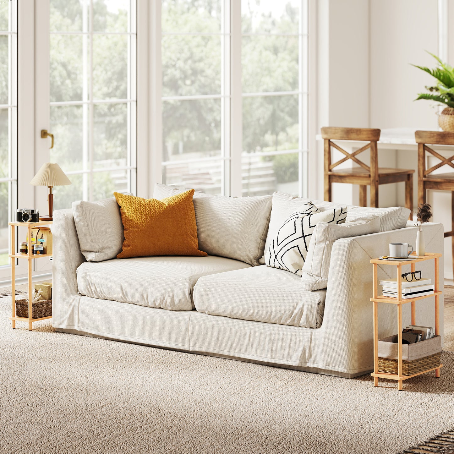 Bamboo Side Table, 3-Tier Slim End Table, Nordic Style, for Living Room, Bedroom, Office, Tool-Free Assembly, Natural Wood Finish