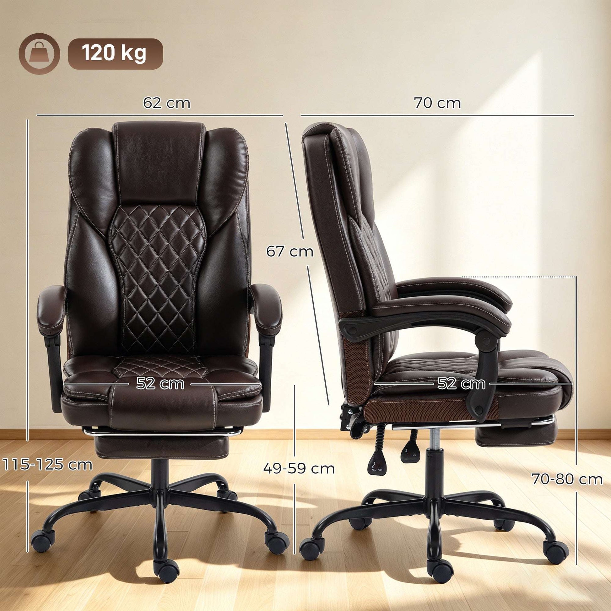 High-Back Executive Reclining Office Chair | 90-135° Recline | Linkage Armrests | Retractable Footrest | Pocket Spring & Foam Seat | PU Leather | EN1335 & BS5852 | 120kg | Brown