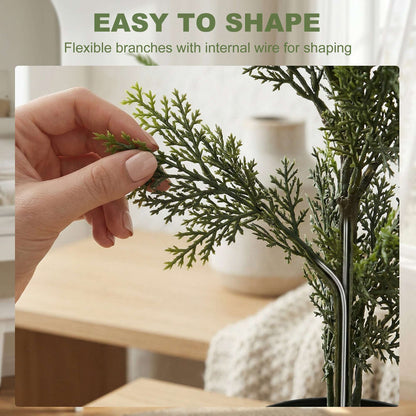 Set of 2 Artificial Cypress Trees | 90cm | 564 PE Leaves | Shapeable Branches | Cement Base | No Maintenance | Green