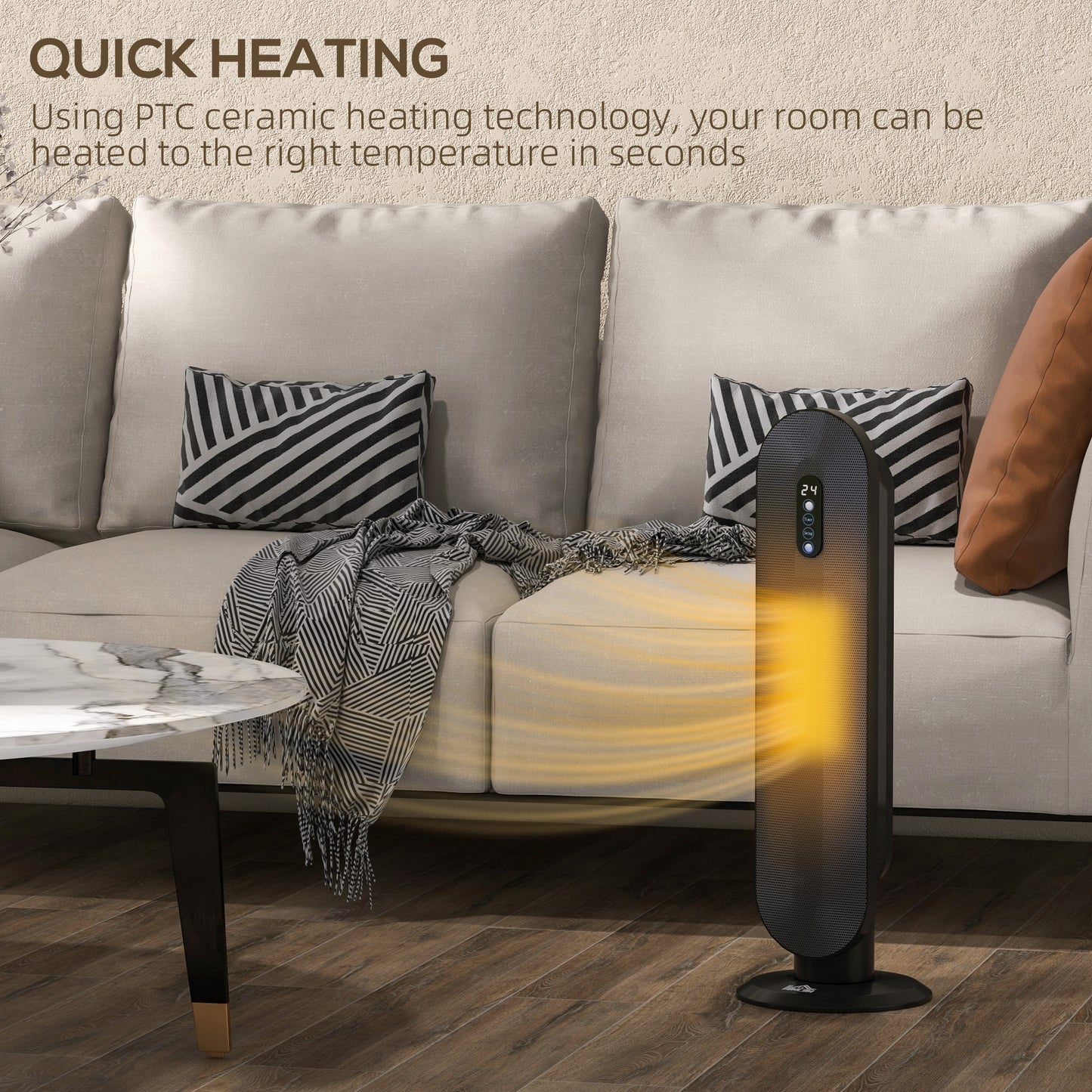 Ceramic Space Heater, Indoor Tower Heater with 2 Heat, Oscillation, Remote Control, Timer, Tip-Over & Overheating Protection, 1200W/2000W, Black