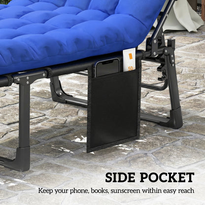 Set of 2 Folding Sun Loungers | 5-Position Recliner | Breathable Mesh Seat | Cushion & Headrest | Side Pocket | 190x68cm | 120kg | Blue