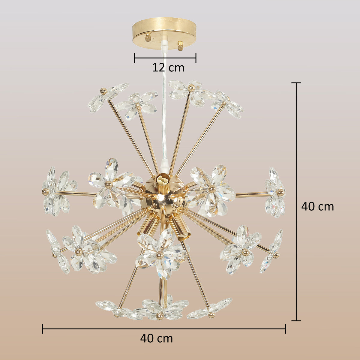 Crystal Flower Chandelier | Gold Tone Ceiling Light with 8 G9 Bulb Holders & Adjustable Suspension | Clear