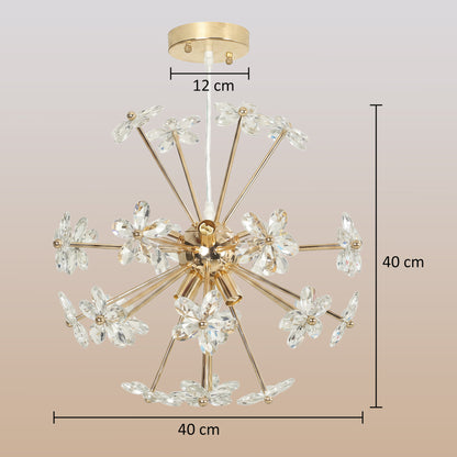 Crystal Flower Chandelier | Gold Tone Ceiling Light with 8 G9 Bulb Holders & Adjustable Suspension | Clear