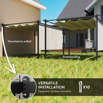 3 x 4m Metal Pergola with Retractable Roof and Roller Shade, Wall-Mounted or Free Standing Garden Gazebo Canopy Pergola Kit, UPF30+ Sun Shade