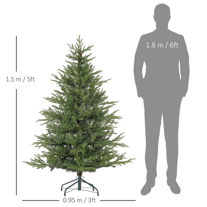 5ft Artificial Christmas Tree with 1724 Tips, Metal Base, Realistic Hinged Xmas Tree, Easy to Assemble, Green