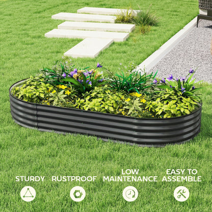 Flexible Galvanised Steel Raised Garden Bed | Safety Rubber Edging | Open Bottom | Configurable Round Oval or Oblong | 180x90x30cm | For Flowers Herbs & Succulents | Dark Grey