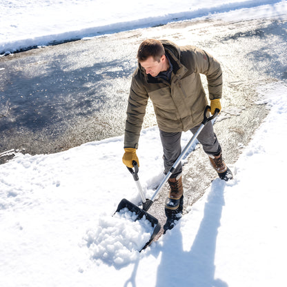 Heavy-Duty Snow Shovel with Assist Handle | Metal-Edged 45x33cm Blade | Dual D-Ring Grip | Detachable Oxidised Aluminium Handle | 45x37x135cm | Paved Surfaces & Light Snow | Black