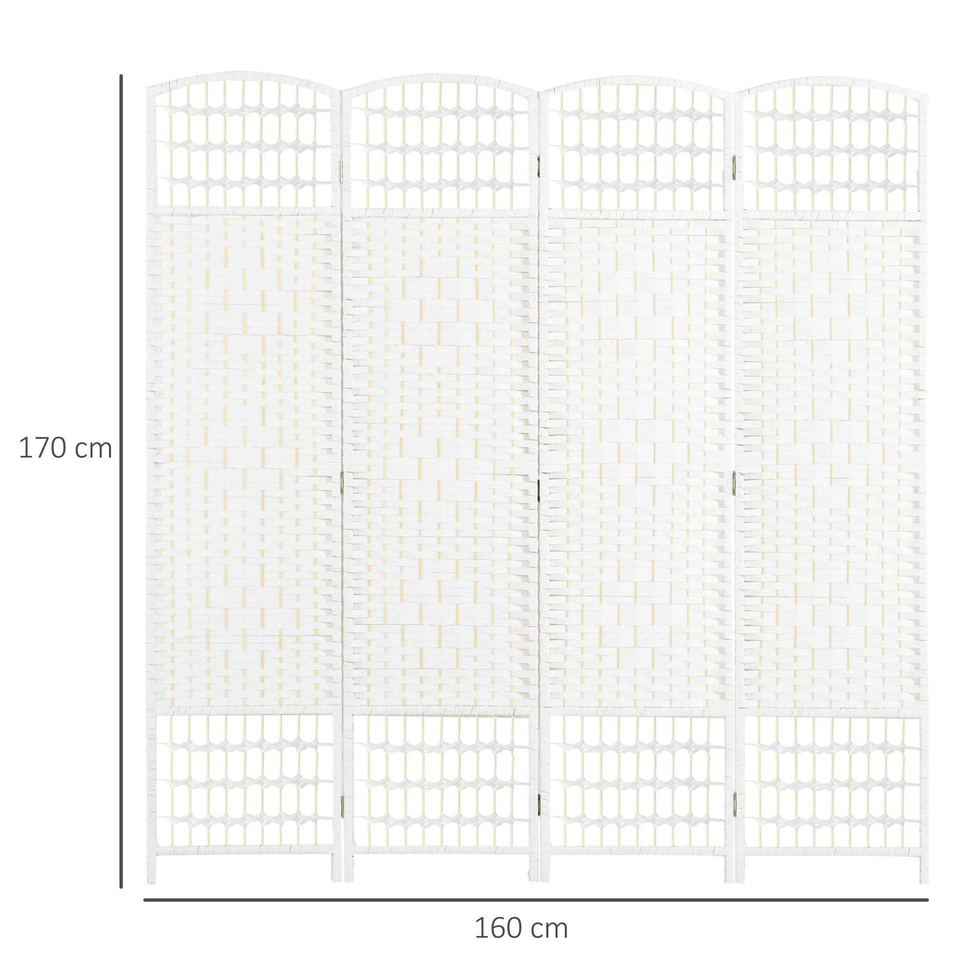 4 Panel Folding Room Divider, Privacy Screen, Freestanding Paravent Partition Separator for Living Room, Bedroom and Office, 160 x 170cm, White