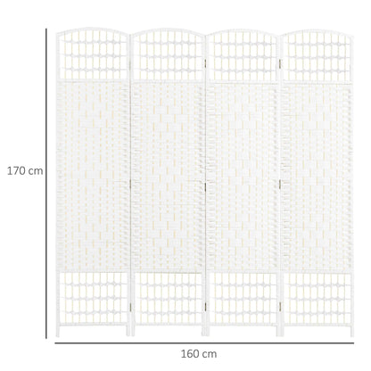 4 Panel Folding Room Divider, Privacy Screen, Freestanding Paravent Partition Separator for Living Room, Bedroom and Office, 160 x 170cm, White