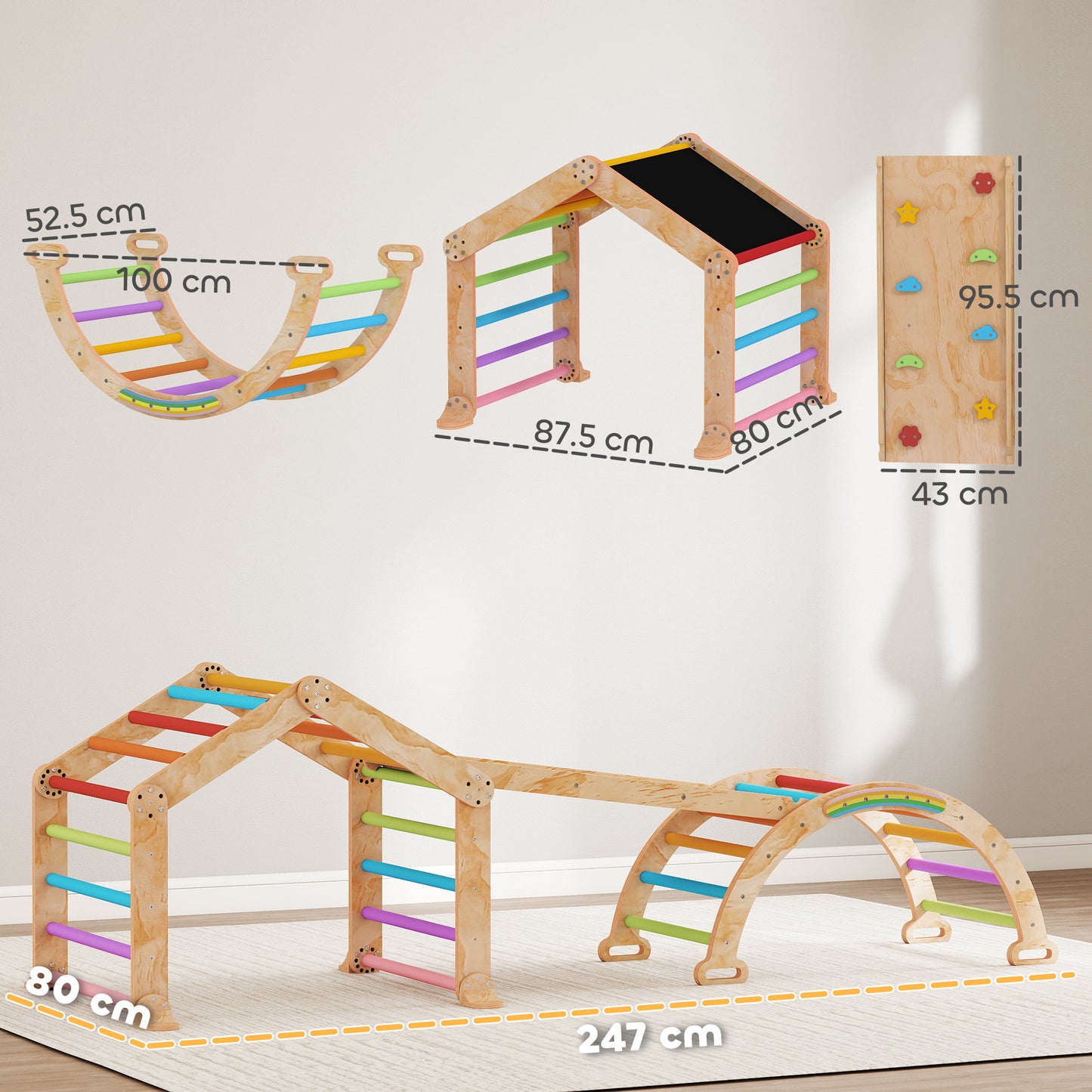 AIYAPLAY 9 in 1 Toddler Climbing Frame with Ramp, Slide, Arch, Ladder, Blackboard for 18-48 Months